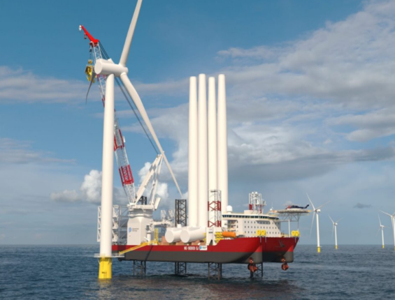 wind turbines being built in the ocean